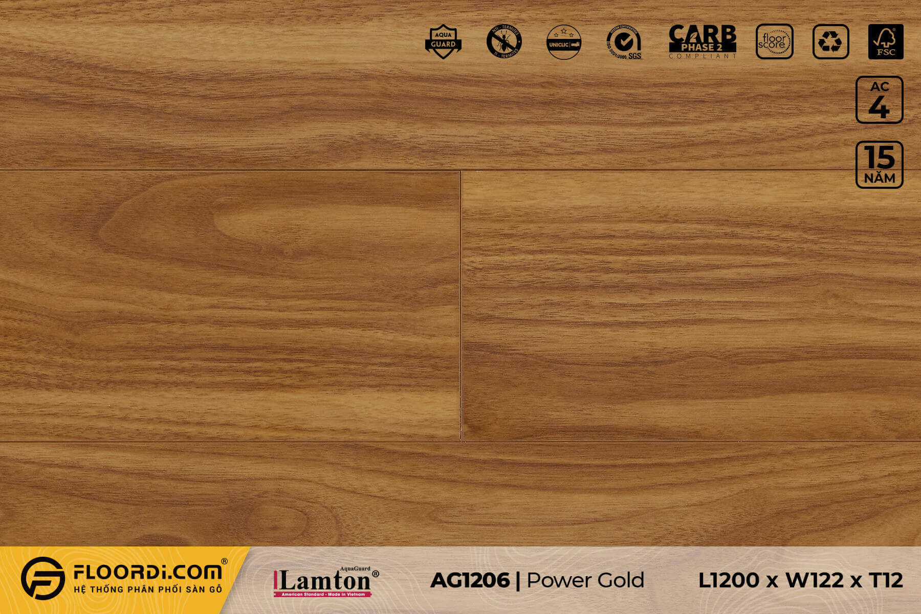 Sàn gỗ AG1206 Bronze Teak – 12mm – AC4
