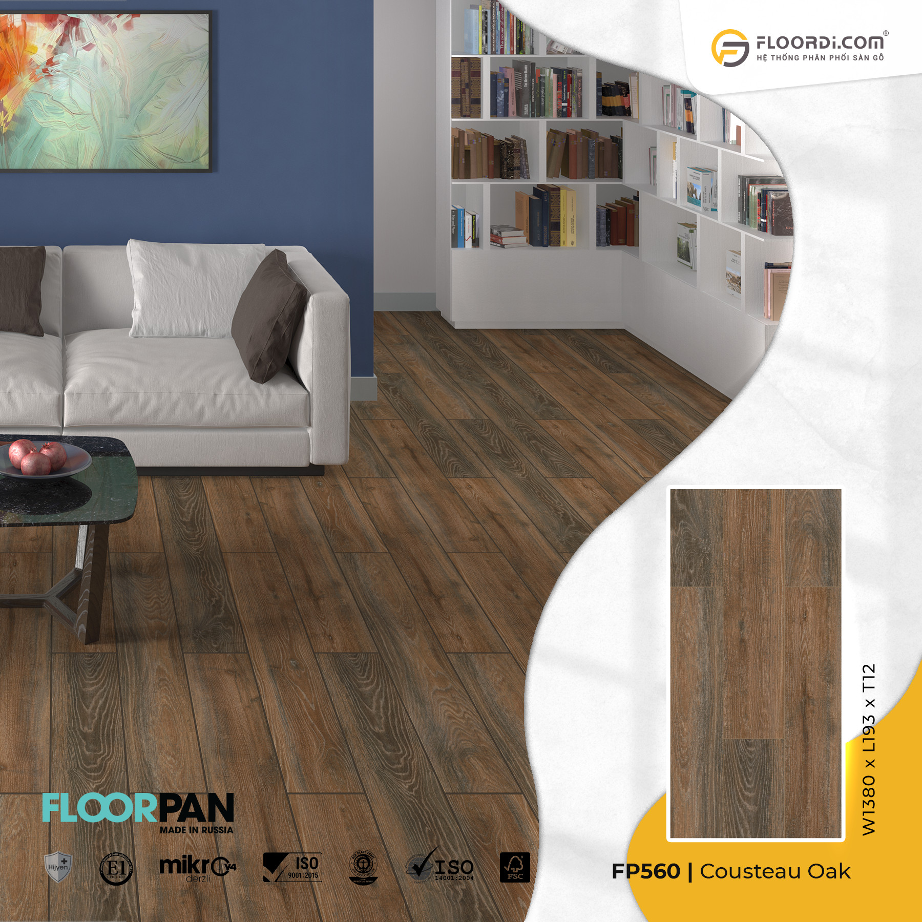 Sàn gỗ Floorpan 12mm với vân gỗ ấn tượng và độ bền cao