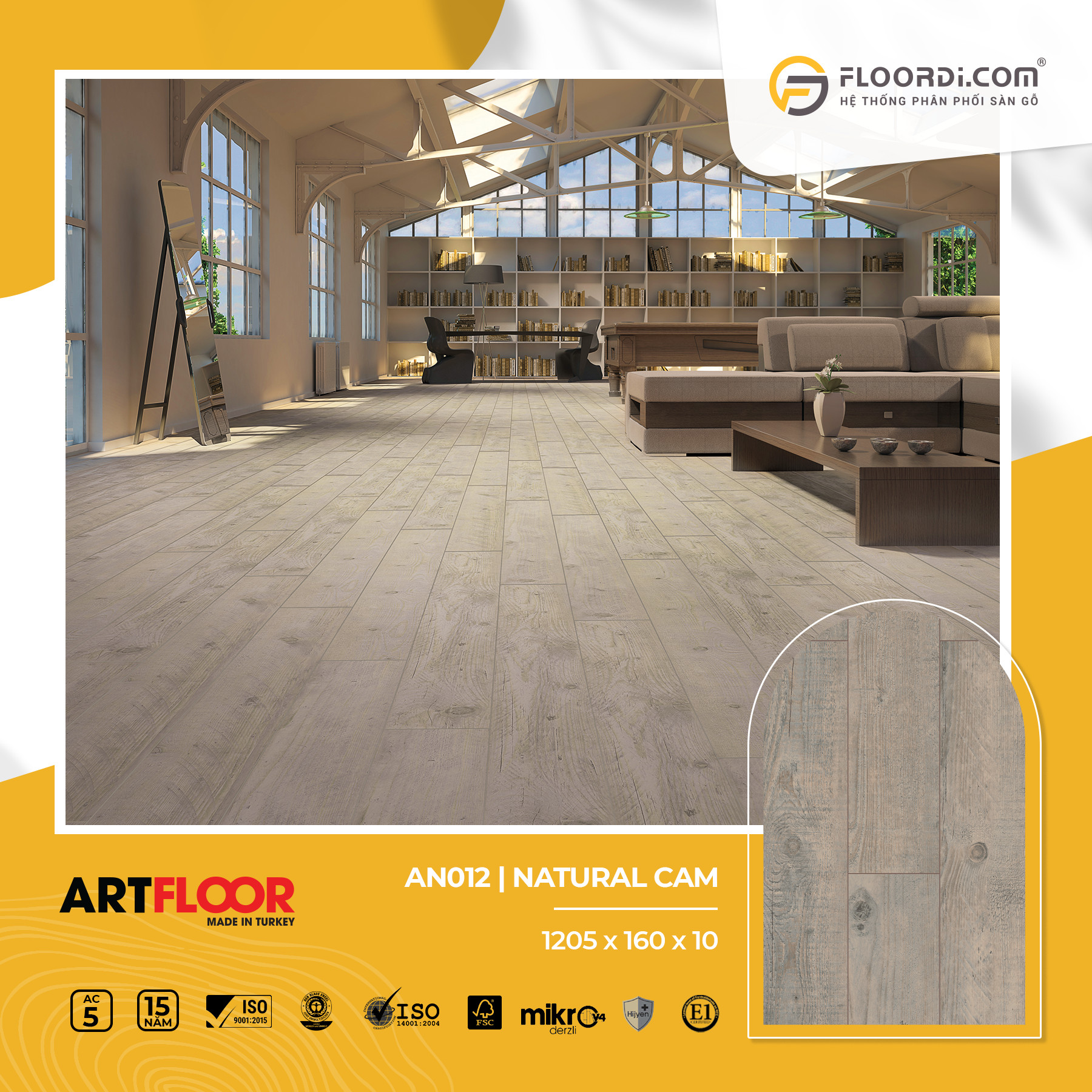 Sàn gỗ Artfloor 10mm vân gỗ đẹp tự nhiên
