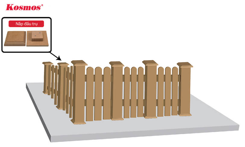 Thi công hàng rào thanh lam gỗ nhựa nên gắn nắp chụp đầu trụ để bảo toàn thẩm mỹ.