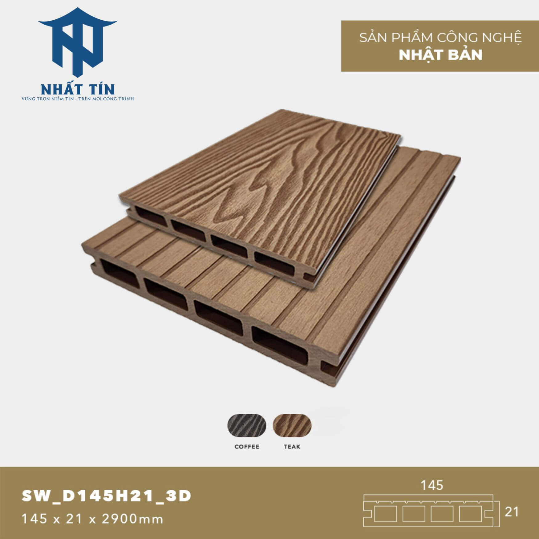 Sàn gỗ nhựa ngoài trời SW_D145H21_3D