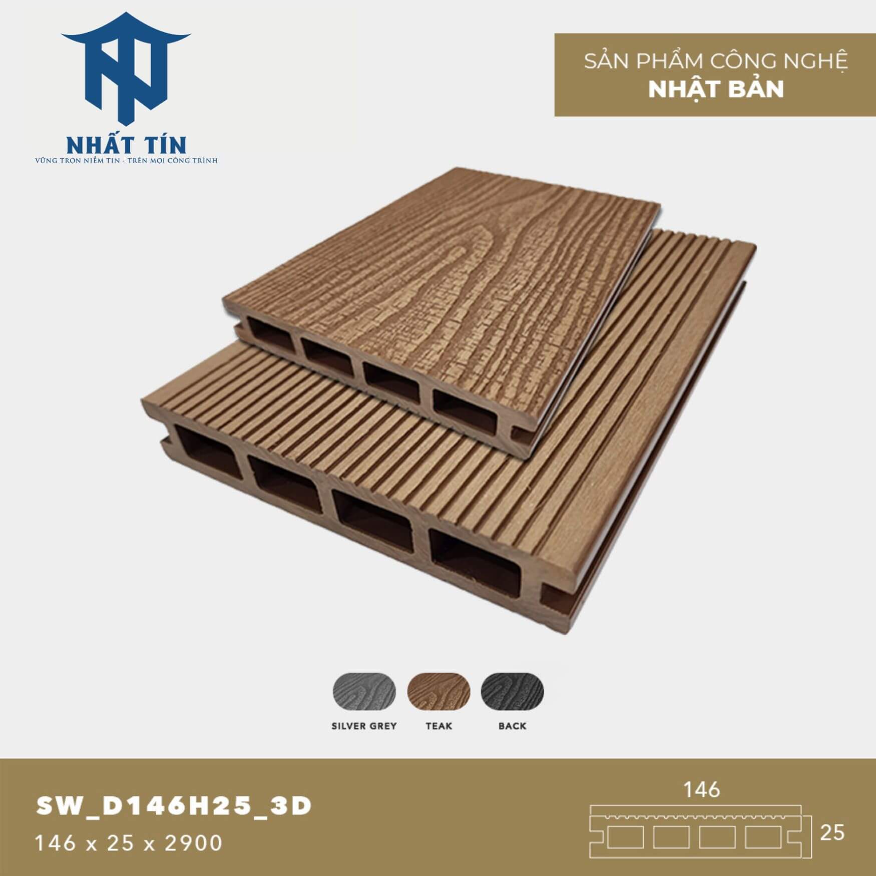 Sàn gỗ nhựa ngoài trời SW_D146H25_3D