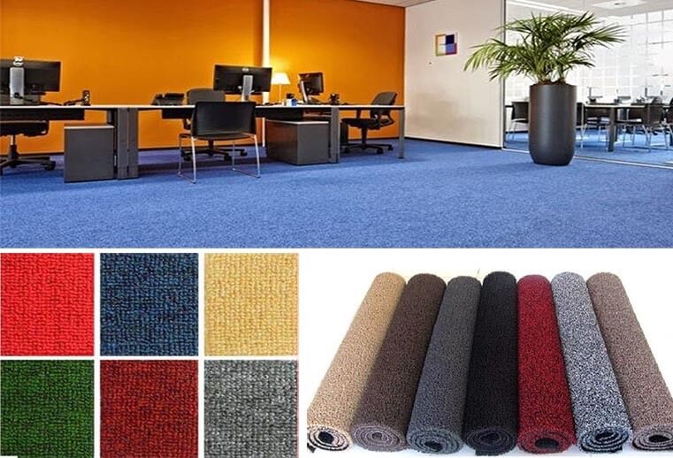 Thảm trải sàn đa dạng mẫu mã và màu sắc thường được dùng cho không gian văn phòng