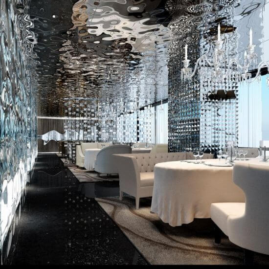 Tấm inox 3D sóng nước được sử dụng trong nhà hàng