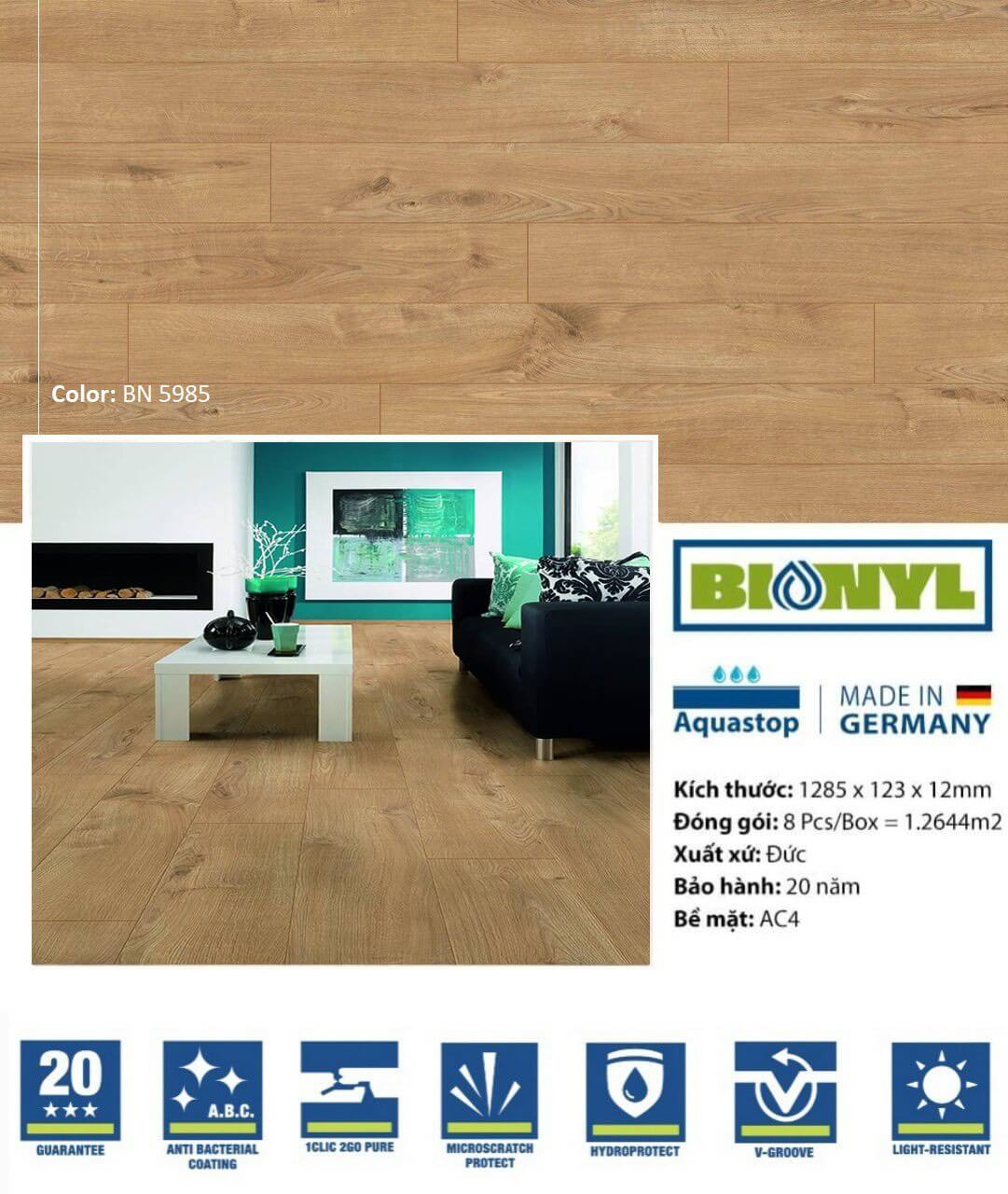 Sàn gỗ Binyl Narrow Sherwood Oak BN5985 – 12mm