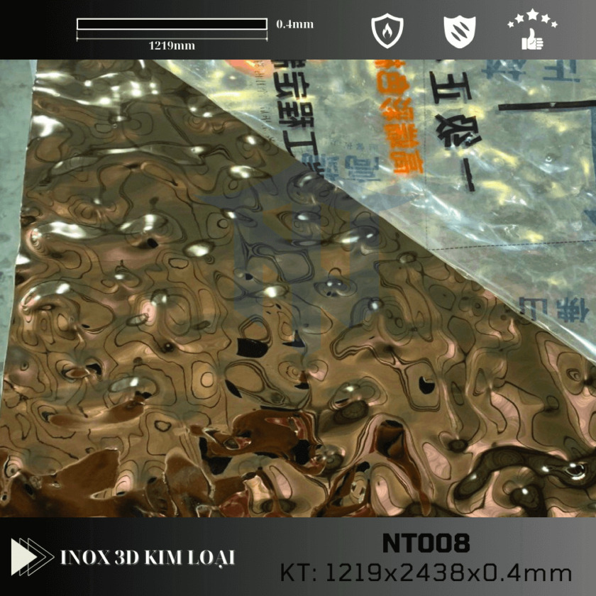 Tấm ốp 3D vân sóng nước màu vàng đồng NT008